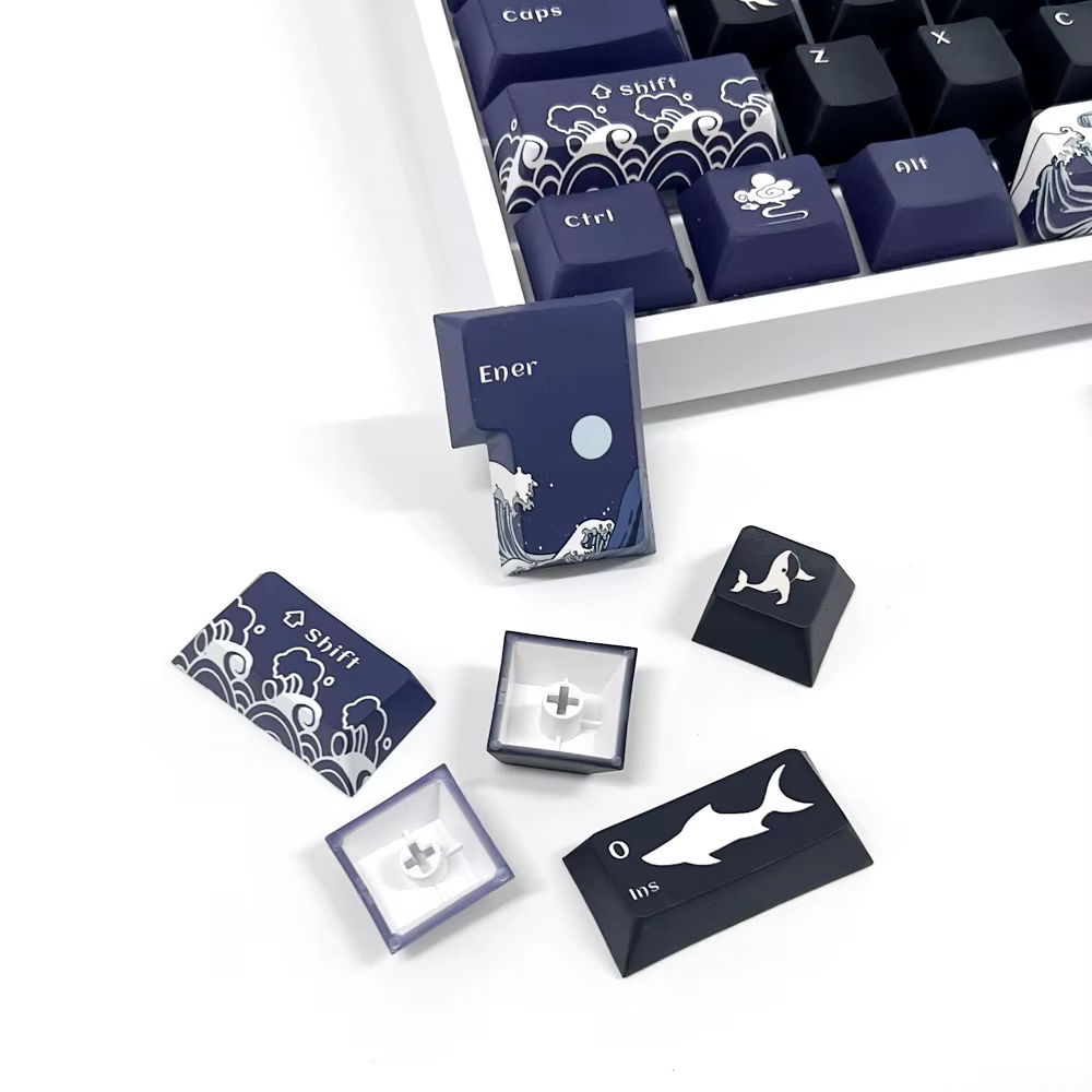 Keycaps Coral Sea MX – PBT negro con sublimación de leyendas en inglés