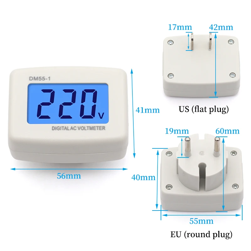 Europa y Estados Unidos tipo enchufe americano DM55-1 AC110V 220V/voltímetro de pantalla digital LCD de CA digital para el hogar - imagen 2