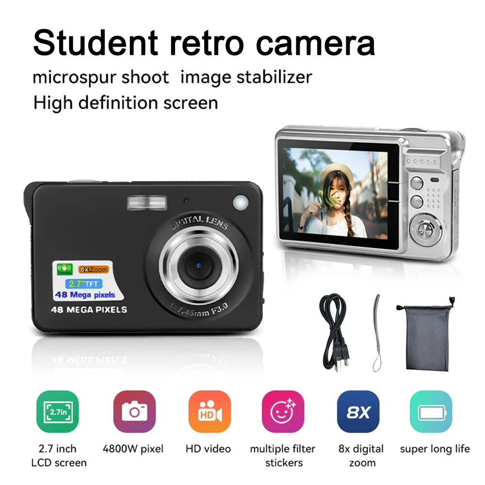 Cámaras digitales HD con pantalla LCD, cámaras para niños, cámara fotográfica instantánea antivibración para exteriores, videocámara de fotografía recargable - imagen 2