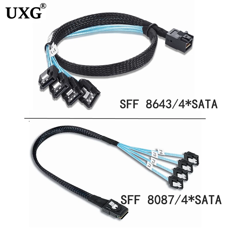 Adaptador de Cable HD Mini SAS 12G SFF-8643 a SATA, controlador de placa base interna SFF 8643 a convertidor de disco duro 4 SATA, 1M, 0,5 M