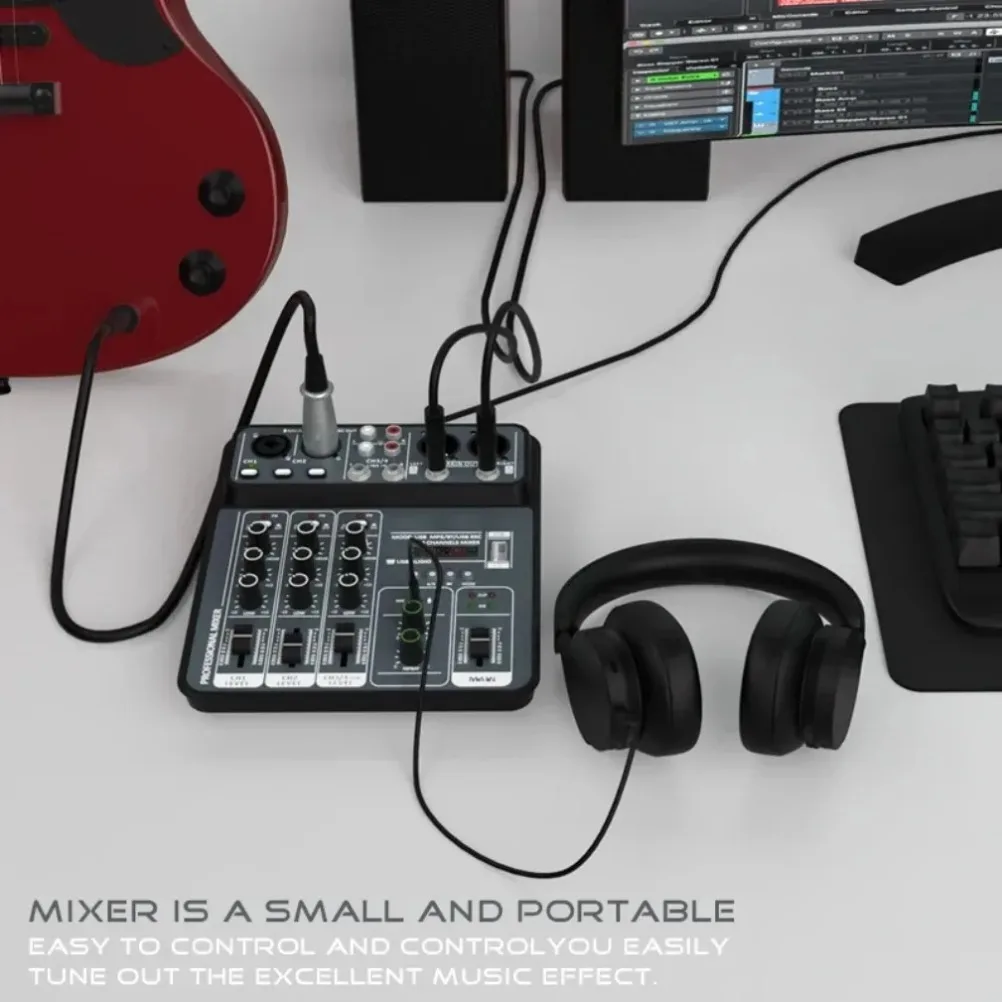 Mezclador de Audio de tamaño pequeño de 4 canales, 48V, alimentación fantasma, mezcladores de sonido de estudio USB, consola portátil Bluetooth para DJ, mezcla para Karaok - imagen 2