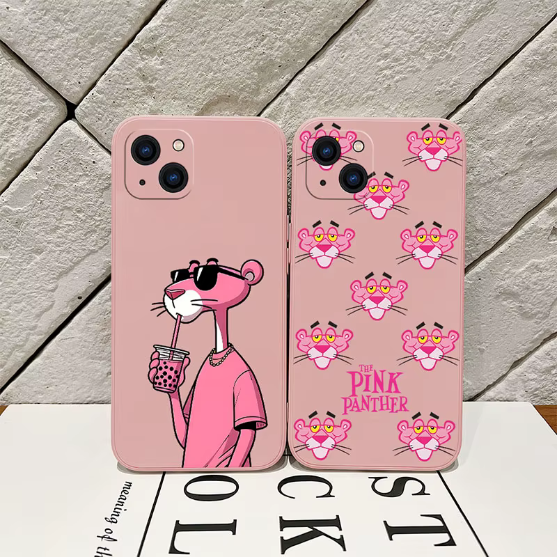 Funda de teléfono de dibujos animados para iPhone 16 15 14 13 12 11 Pro Max Mini X XR XSMAX 8 7 6S Plus silicona suave con correa de mano Pinks Panthers - imagen 5