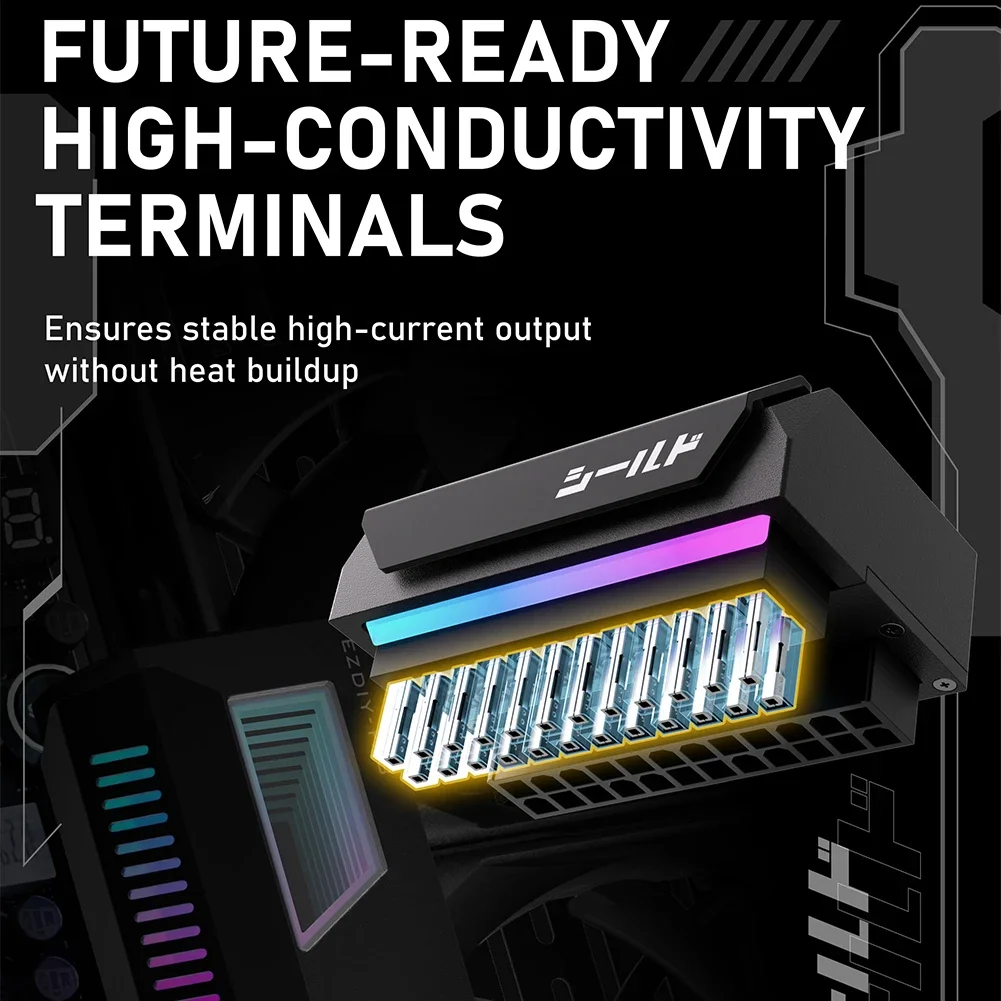 Adaptador de conector de alimentación ATX de 24 pines y 180 grados con espejo infinito ARGB Light Adaptador ATX de 24 pines y 180 grados Adaptador de ángulo de 24 pines - imagen 4