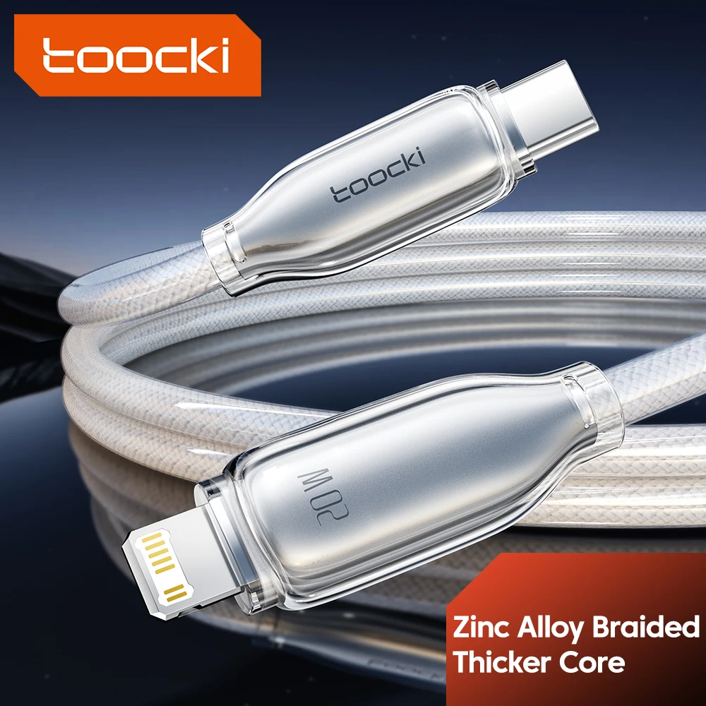 Toocki PD 20W Cable de iluminación USB para iPhone 14 13 12 Pro Max X XR Cable de datos de aleación de Zinc transparente de carga rápida para IOS Macbook