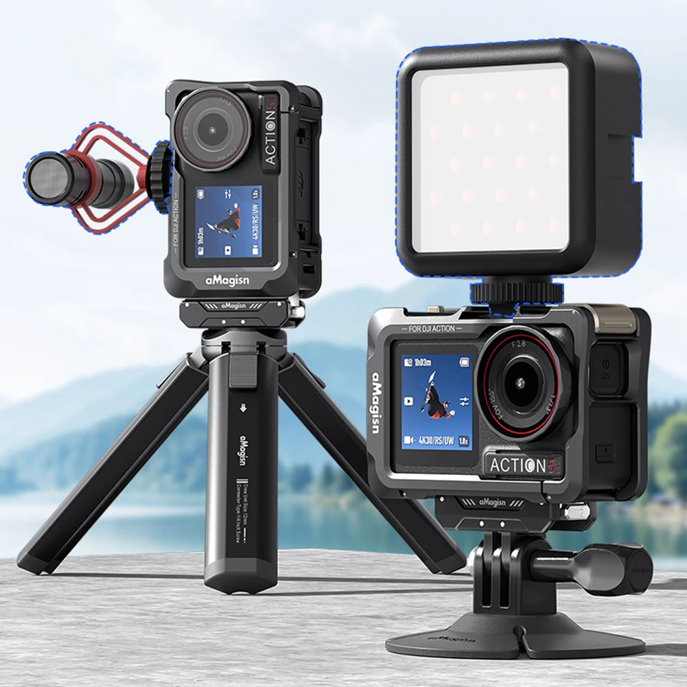 Funda de marco de aleación de aluminio para DJI Action 5 Pro/4/3, jaula de Metal, montaje de liberación rápida con cubierta de lente, accesorios de marco protector