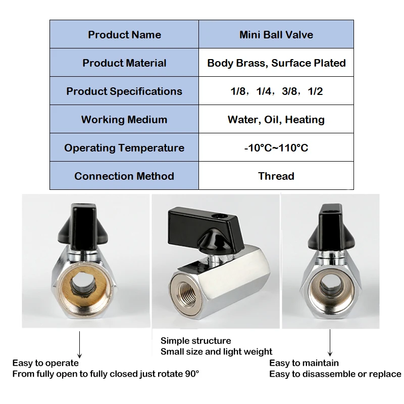 PT1/8, 1/4, 3/8, 1/2 Mini interruptor de válvula de bola tubería de agua válvula de bola de cobre eléctrica de Gas dientes de cable interior y exterior dobles - imagen 4