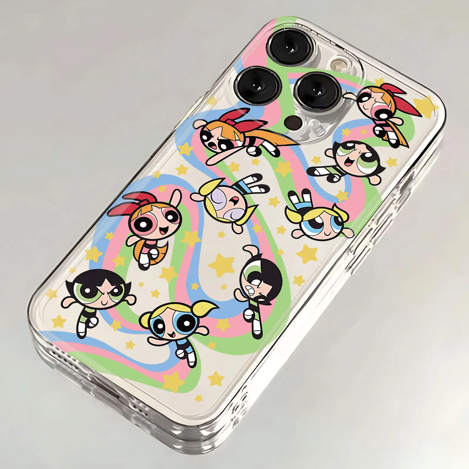 Funda de teléfono con dibujos animados Powerpuff Girls para iPhone 16 15 14 13 12 Mini Pro Max X XR XSMax 7 8 Plus, parte trasera de TPU suave transparente - imagen 5