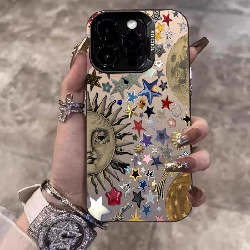 Funda de teléfono galvanizada con forma de estrella y Luna colorida para Samsung Galaxy A06 A16 A23 A26 A34 A55 S25 Ultra S24 Plus S23 FE S22 S21