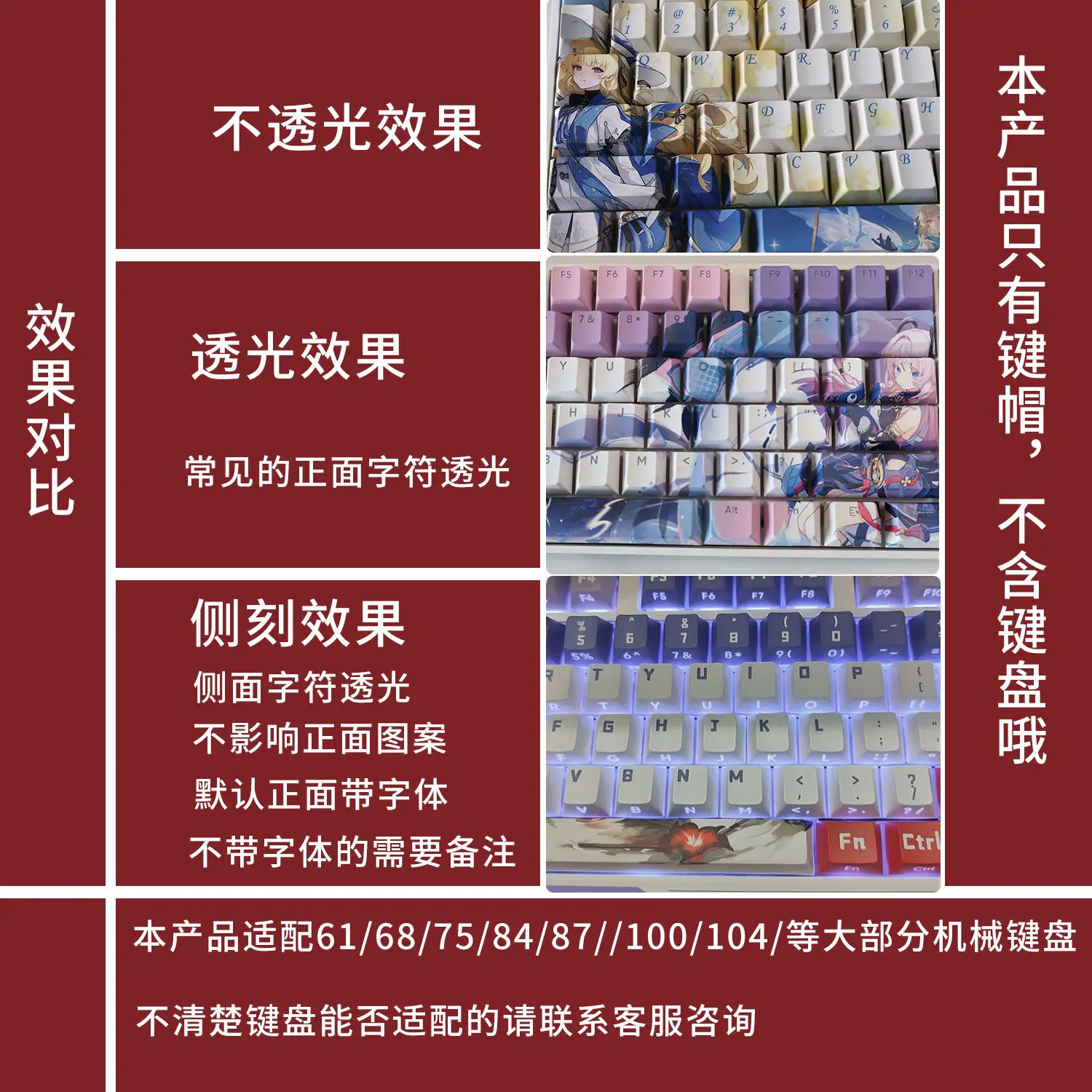 Wuthering Waves Phrolova Keycap regalo PBT tinte sublimación cereza Keycaps dibujos animados Anime Gaming Camellya Key Cap para ANSI 104 108 - imagen 3