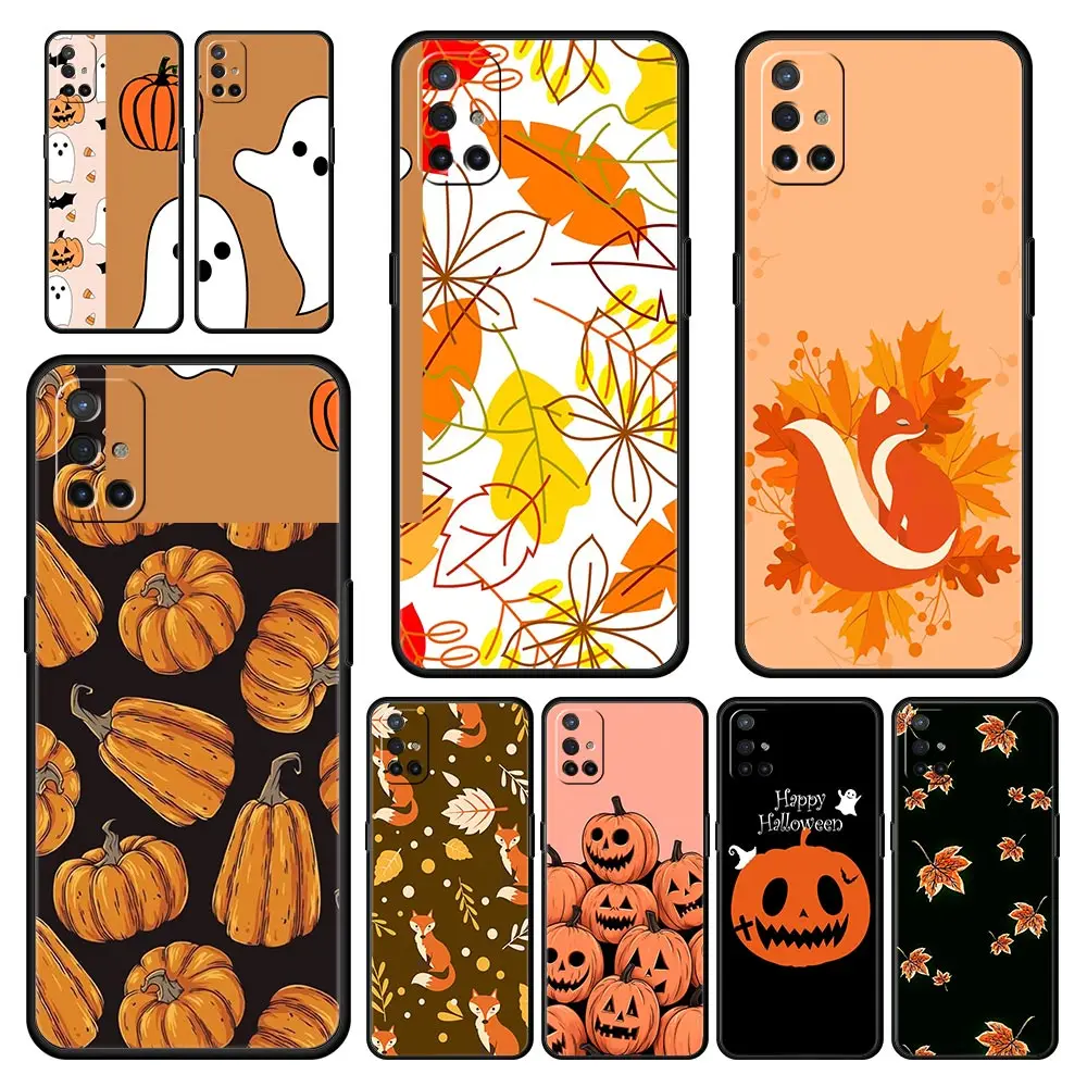 Funda para OnePlus 11 10 9 Pro 9T 12R 10R 9R 9RT 10T 8T 8 7T Nord 2T CE 2 5G N200 N10 N100, cubierta de hojas, calabaza de otoño, Halloween