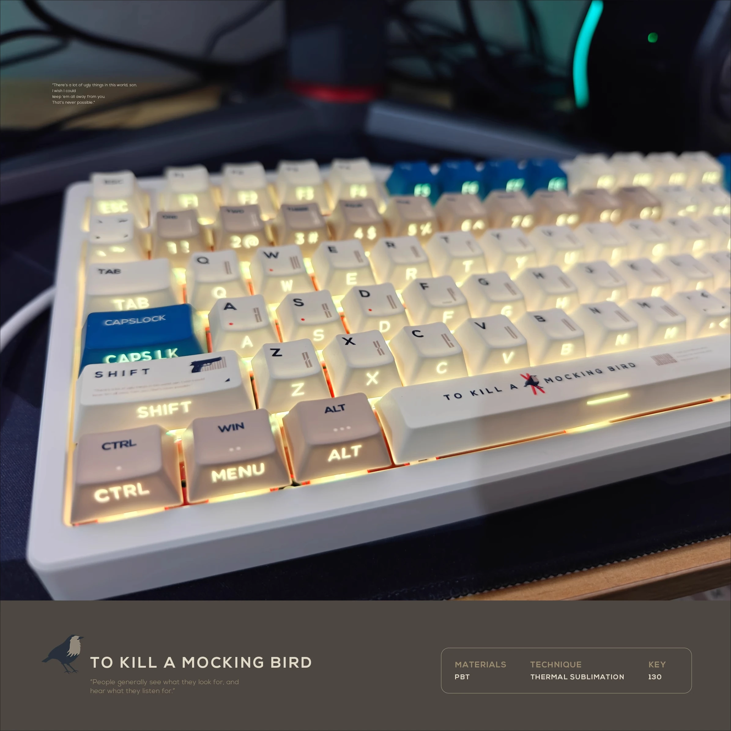 To Kill A Mockingbird-teclas con tema Cherry Profile PBT, teclas translúcidas con grabado lateral para teclado mecánico, teclas Retro - imagen 4