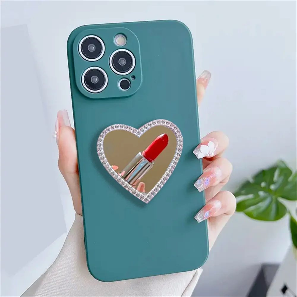 Funda de teléfono con espejo de corazón de amor de cristal ostentoso para Samsung S25 Edge S24 S23 S22 S21 Ultra Plus S20 FE Note 20 funda de silicona mate - imagen 3