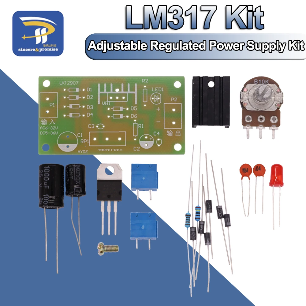 Kit de fuente de alimentación regulada ajustable LM317, fuente de alimentación CC ajustable continua, piezas de entrenamiento de enseñanza DIY, 1,5 V-12V - imagen 2
