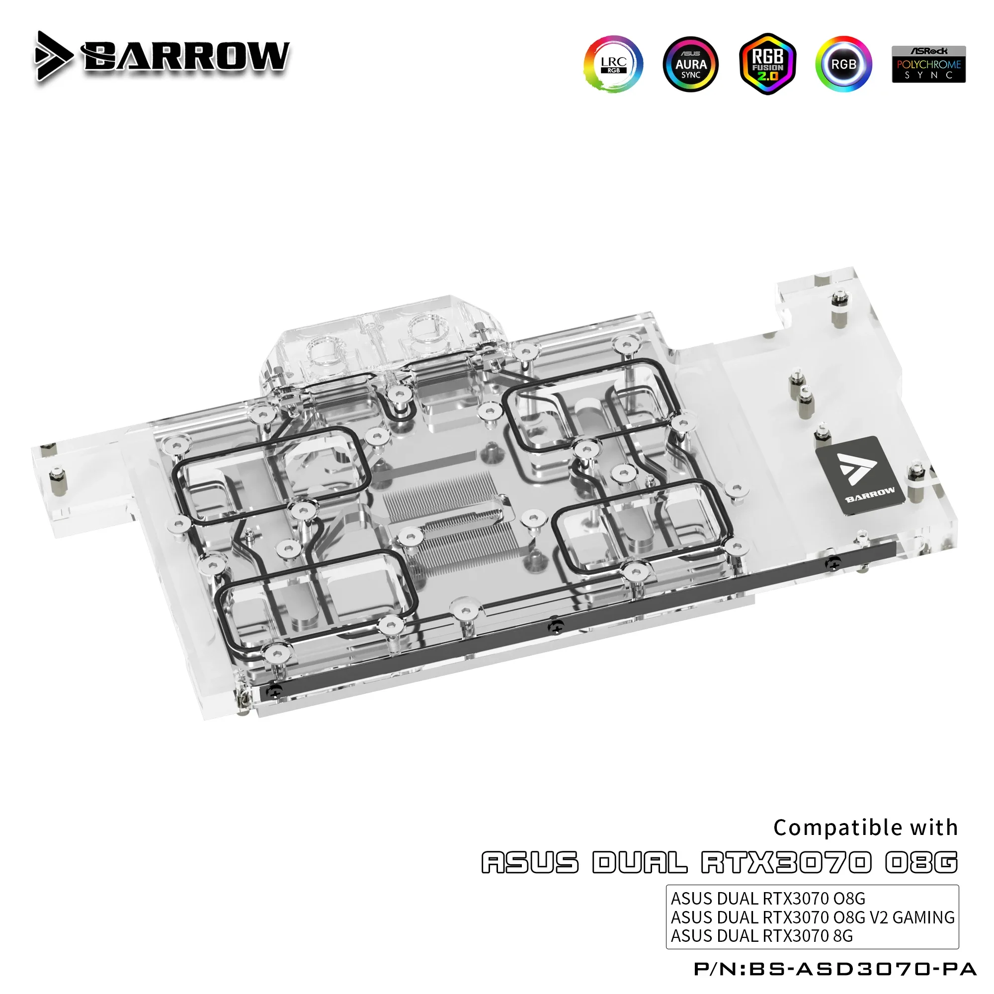 Barrow GPU bloque de agua para ASUS DUAL RTX3070 O8G/8G tarjeta gráfica enfriador 5V ARGB 3PIN AURA SYNC BS-ASD3070-PA - imagen 3