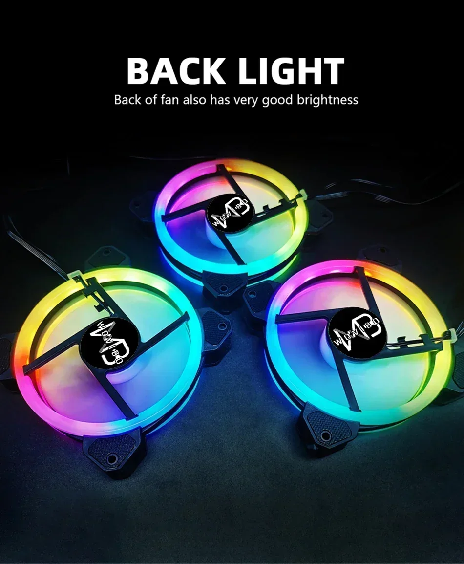 Wovibo-Ventilador con carcasa RGB para Pc y ordenador, enfriador silencioso Argb de 120mm, 6 pines, 12cm, placa base sincronizada Aura Sync - imagen 4