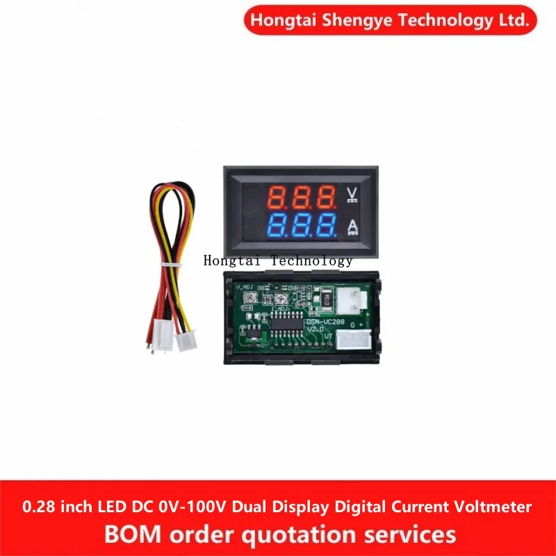 0,28 pulgadas LED DC DC0-100V 1A 10A 50A 100A pantalla de doble dígito medidor de corriente y voltaje digital rojo y azul