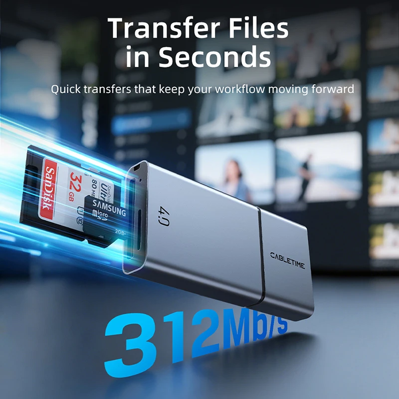 CABLETIME Lector de tarjetas SD4.0 3 en 1 312 MB/s 5 Gbps USB A y USB C a SD/TF Adaptador de tarjeta de memoria para computadora portátil Teléfono Macbook - imagen 4