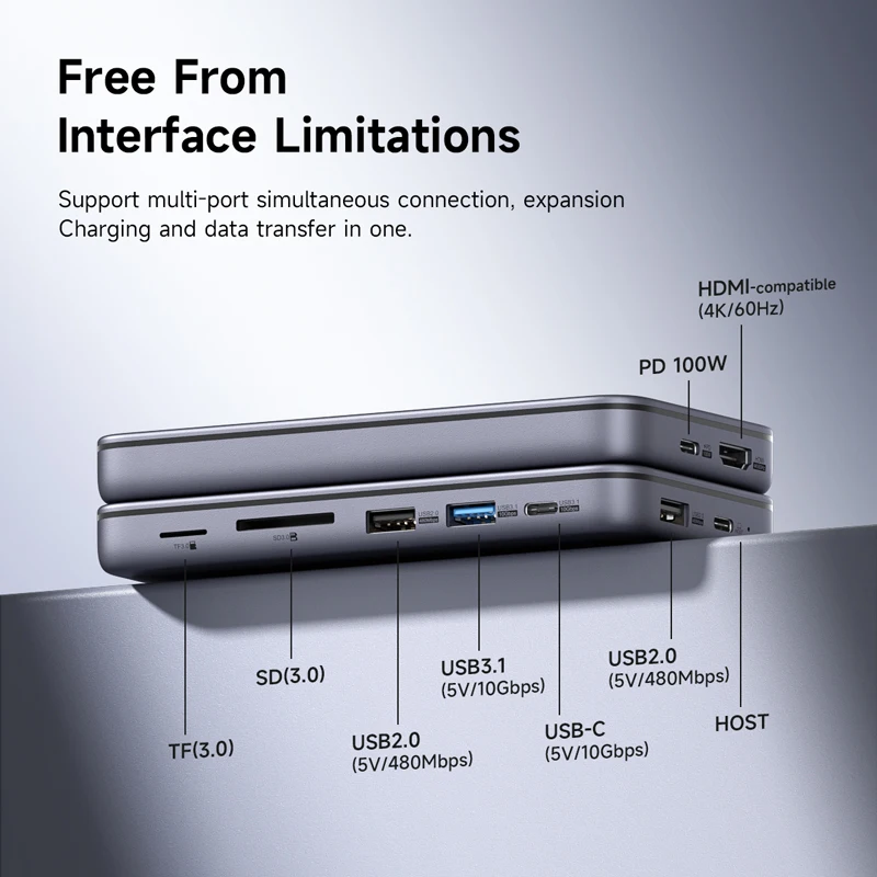 Hub USB-C Hagibis 9-en-1 Caja SSD M.2 NVMe/SATA HDMI 4K 100W PD