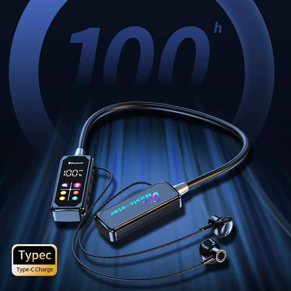 Auriculares Bluetooth 5,4 auriculares inalámbricos pantalla LED auriculares con banda para el cuello auriculares estéreo HiFi soporte auriculares Monitor TF Play - imagen 4