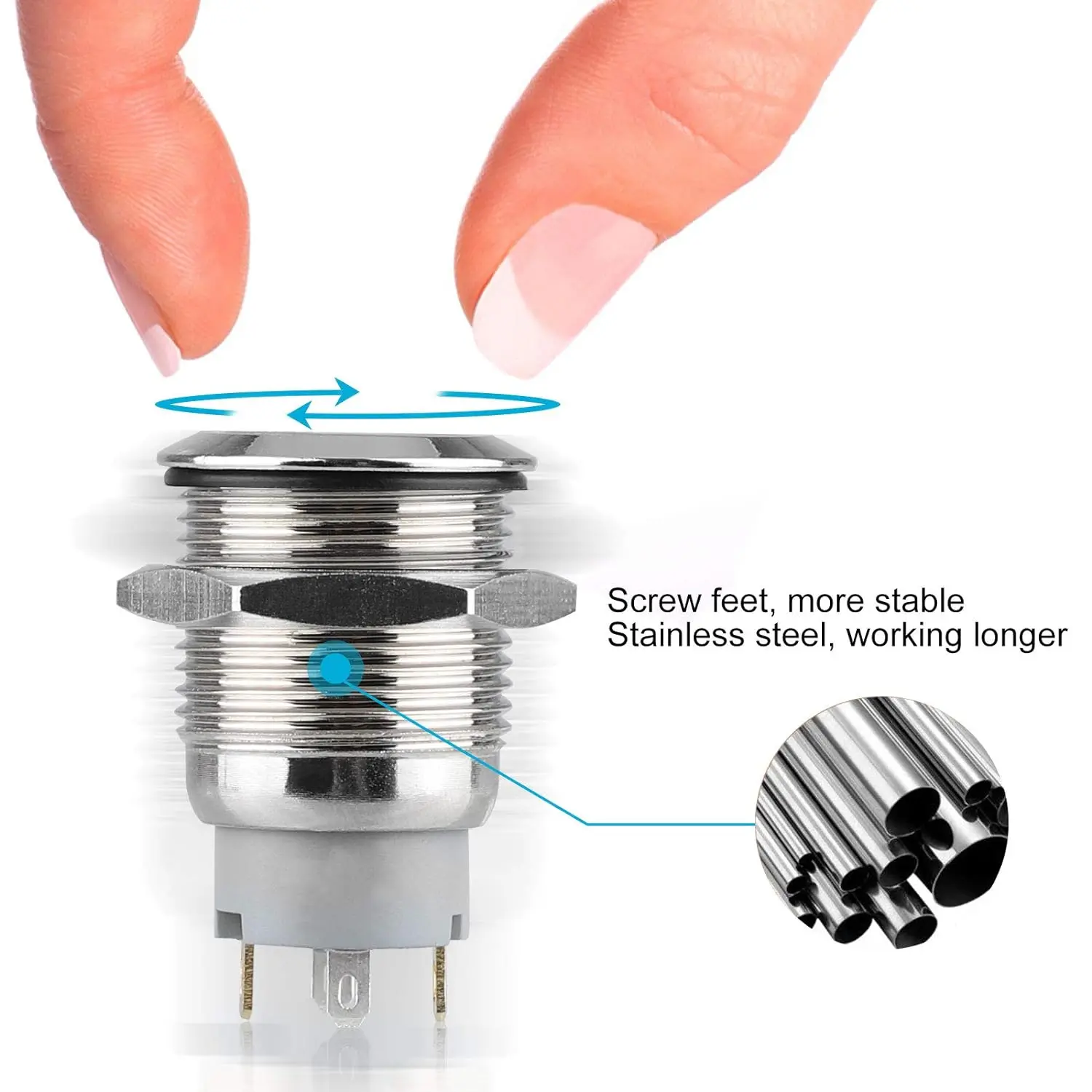 1 Uds DC 12V/24V interruptor de botón de enganche de Metal, interruptor de encendido/apagado SPDT de 4 pines para coche RV camión barco, redondo autoblocante impermeable - imagen 5