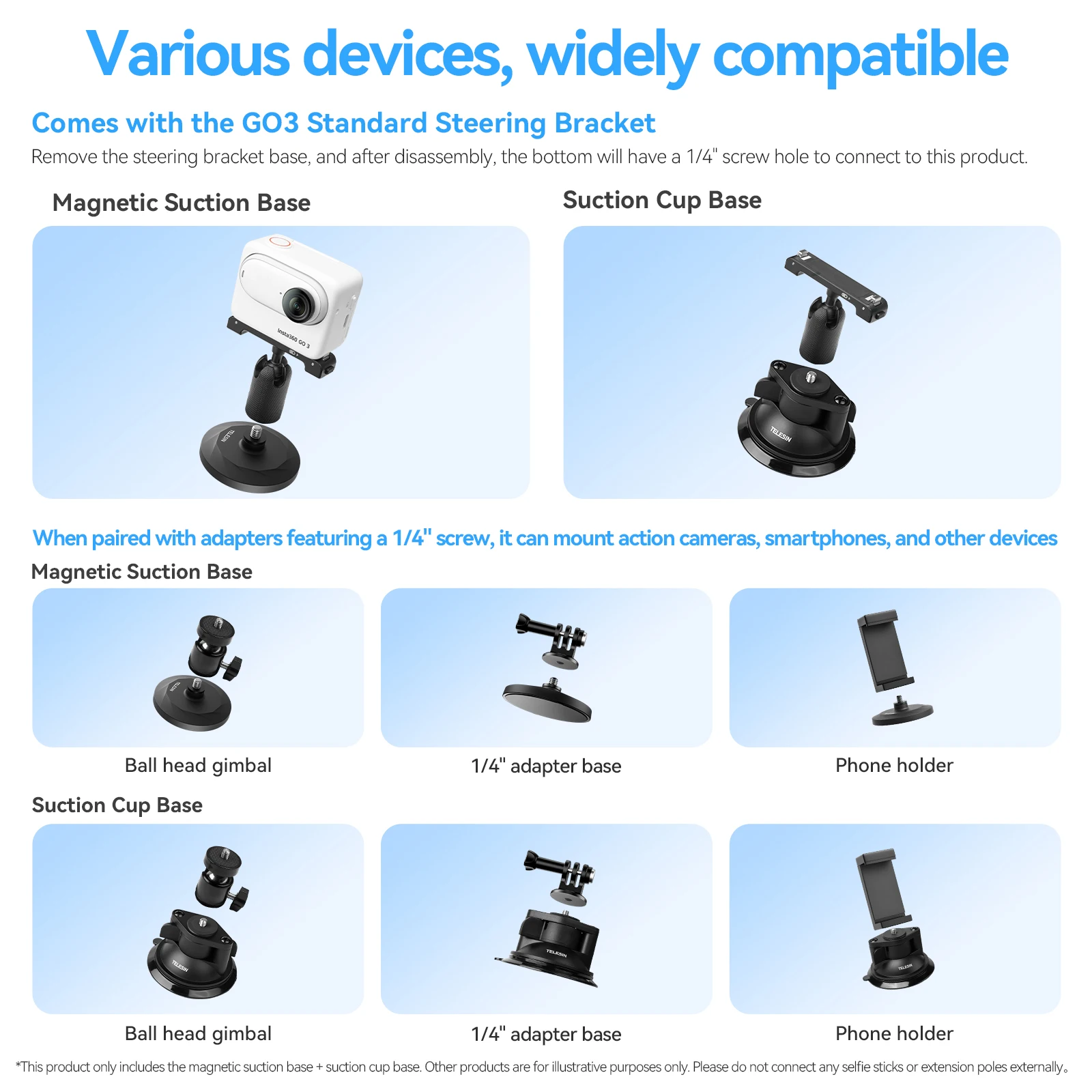 TELESIN-Base de soporte de succión magnética para Cámara de Acción, ventosa para Insta360 G03, accesorios para Insta360 Go3 - imagen 5