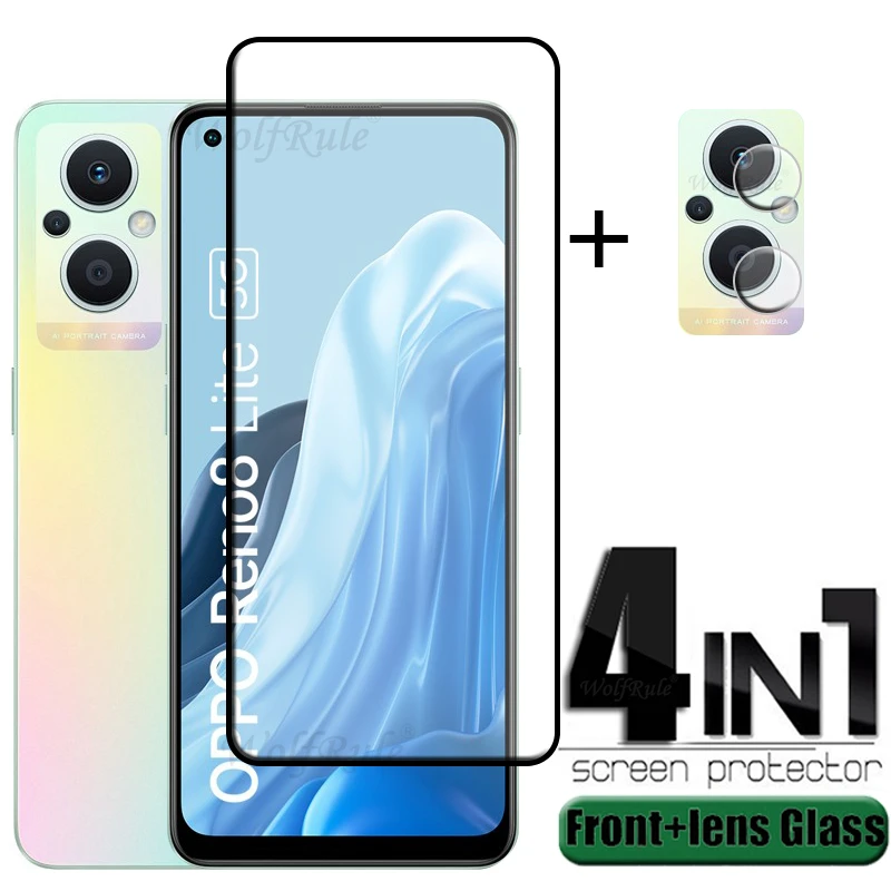 4 en 1 para Reno 8 Lite 5G vidrio para Reno 8 Lite vidrio templado 9H cubierta completa Protector de pantalla para OPPO Reno 7 8 Lite lente de vidrio