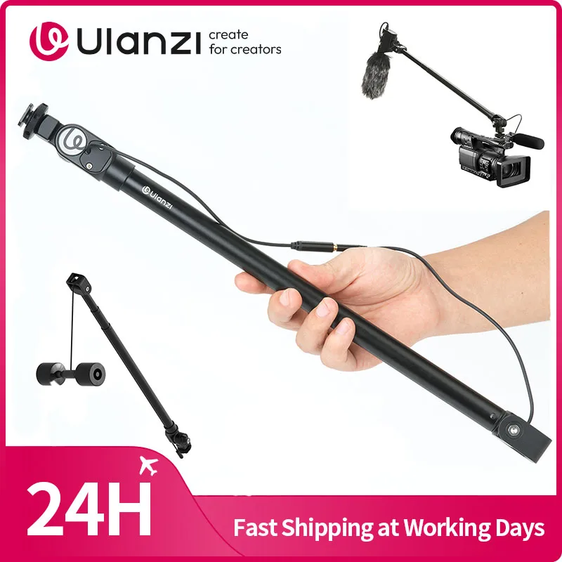 ​ Ulanzi ZJ08 soporte de micrófono con brazo de poste de soporte de micrófono de 1M con soporte de zapata fría Dual para videocámara DSLR jaula de teléfono para entrevista de vídeo