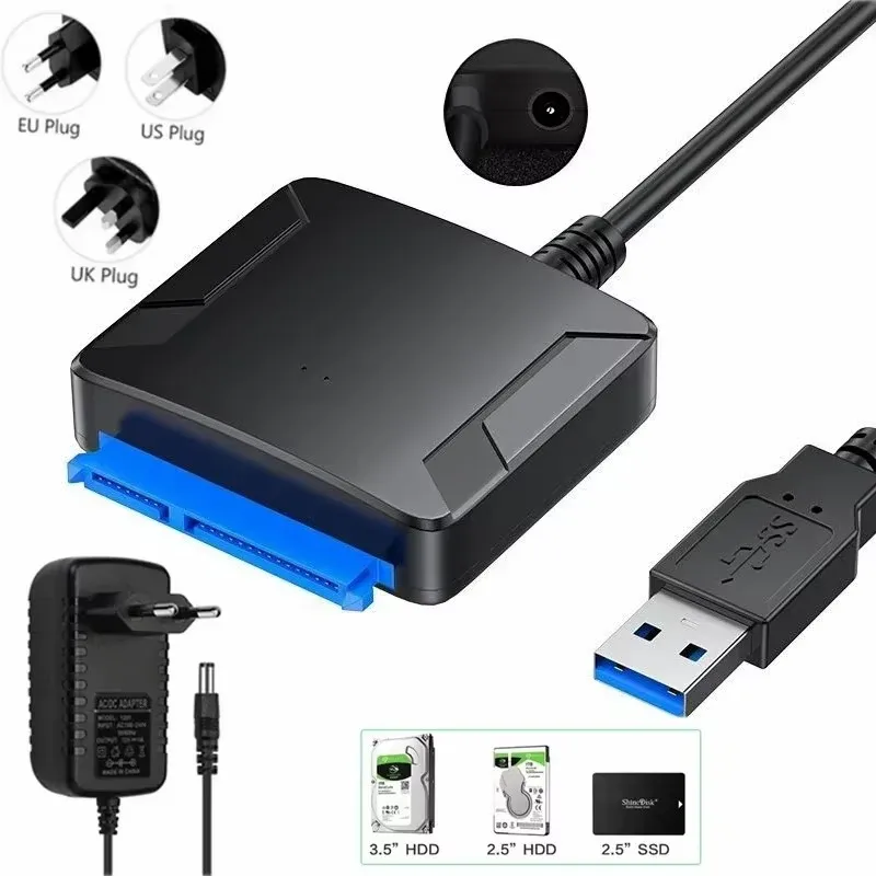 Cable adaptador SATA a USB 3,0 para disco duro SSD HDD SATA III de 3,5/2,5 pulgadas, convertidor de disco compatible con UASP con adaptador de corriente de 12V 5A - imagen 2