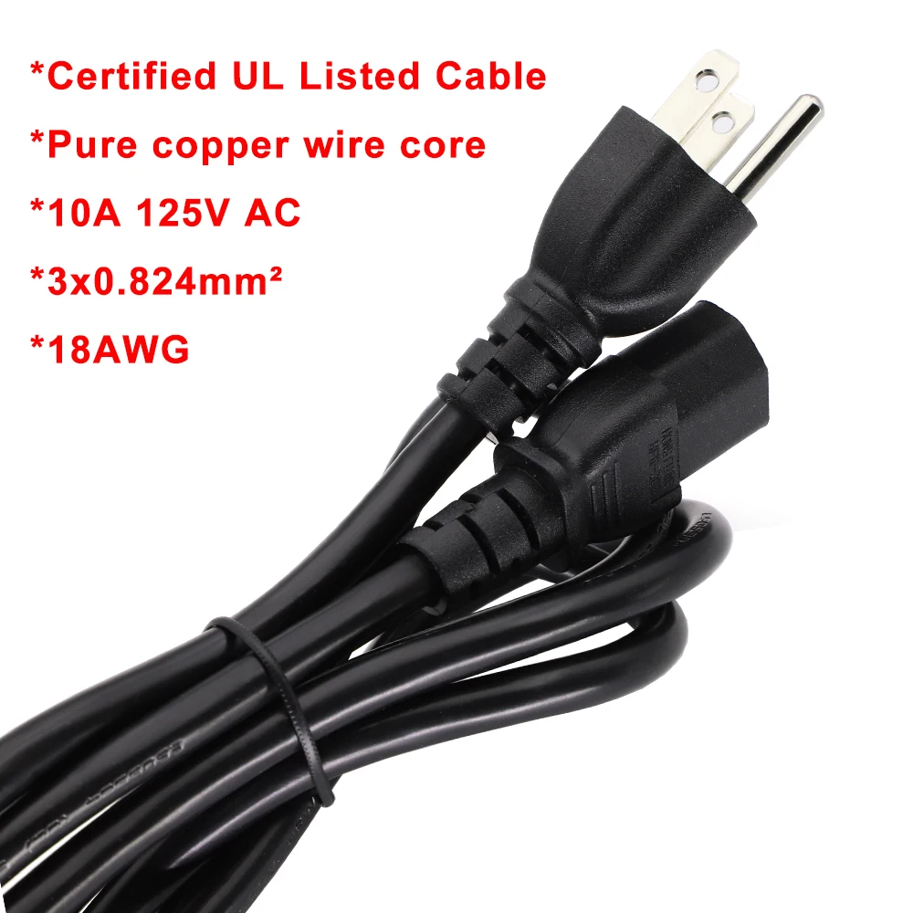 Cable de alimentación con enchufe estadounidense de 1,5 m, 5 pies, 3 pines, 18 AWG, enchufe estadounidense NEMA 5-15P a IEC C13, Cable de extensión de alimentación Universal 10A 125V de alta calidad - imagen 3