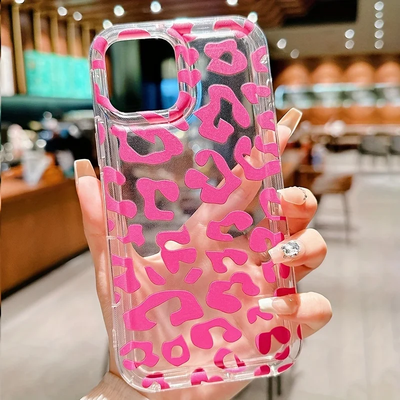 Funda de teléfono con patrón transparente de leopardo rosa para iPhone 17 15 16 Pro Max, fundas para iPhone 14 13 12 11 7 8 Plus 16E, funda a prueba de golpes