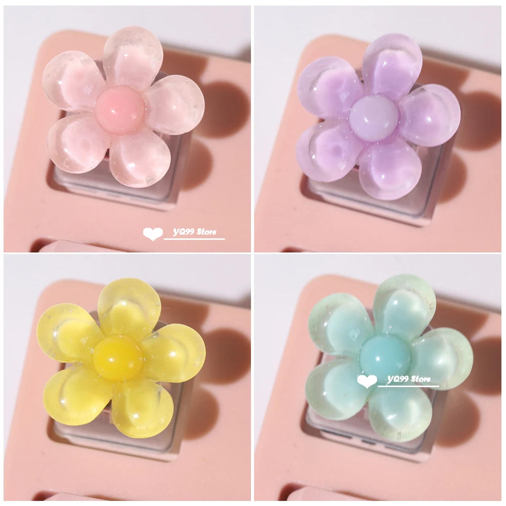 Teclas de flor rosa transparentes, adecuadas para retroiluminación, teclado mecánico RGB, decoración personalizada, teclas individuales hechas a mano