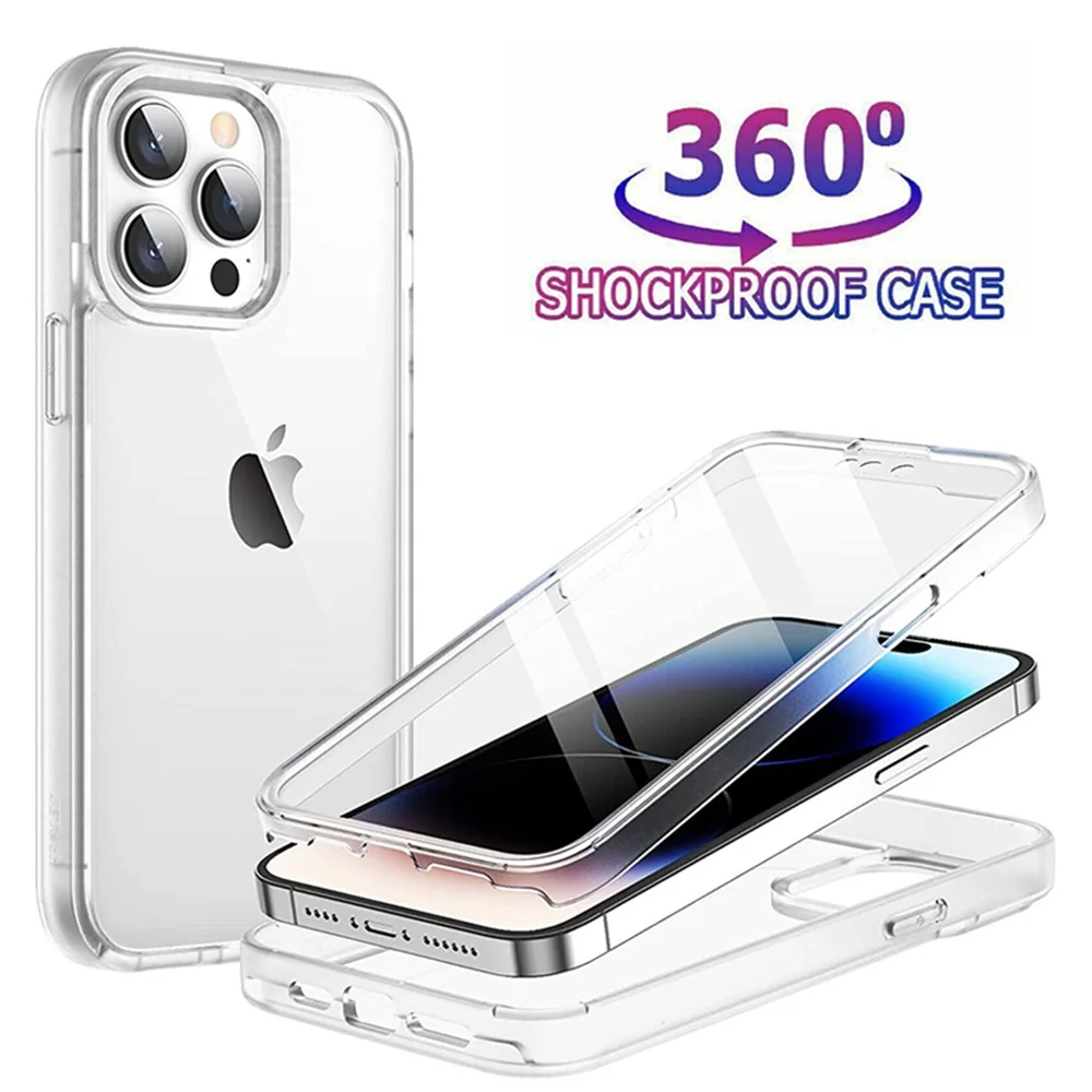 Funda protectora transparente frontal y trasera de cuerpo completo 360 para iPhone 17 16 15 12 13 14 11 Pro XS Max 7 8 Plus, funda trasera dura suave - imagen 2