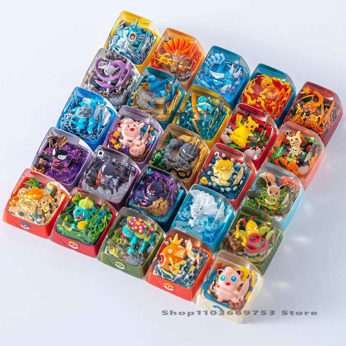 Tapa de llave Micro transparente de resina personalizada de Pokemon Pikachu, teclas de regalo Eevee Gengar, tapa de teclado de ordenador creativa mecánica - imagen 2