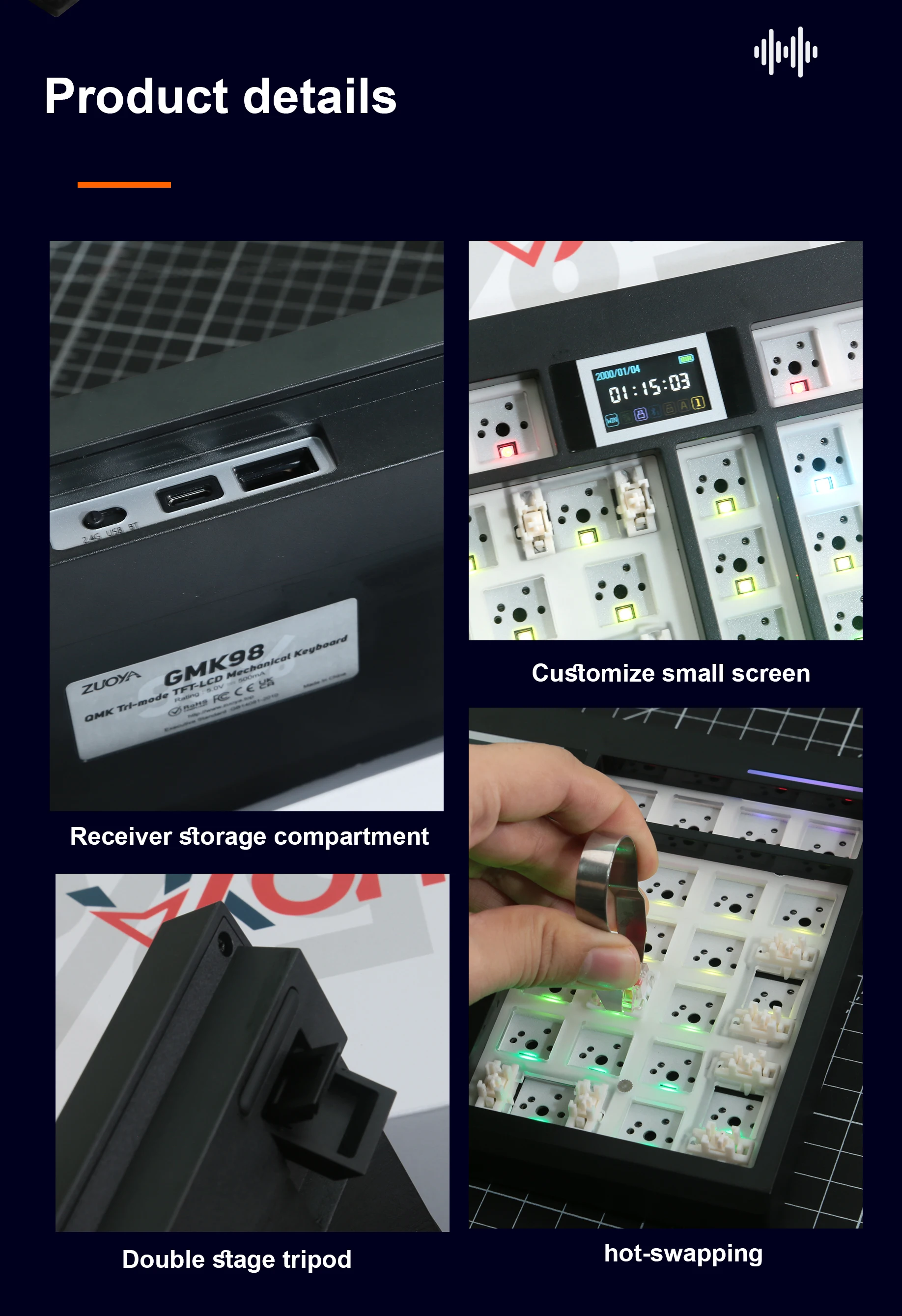 GMK98 estructura de junta Bluetooth 2,4G inalámbrico intercambiable en caliente Kit de teclado mecánico personalizado RGB retroiluminado compatible con VIA/QMK - imagen 4