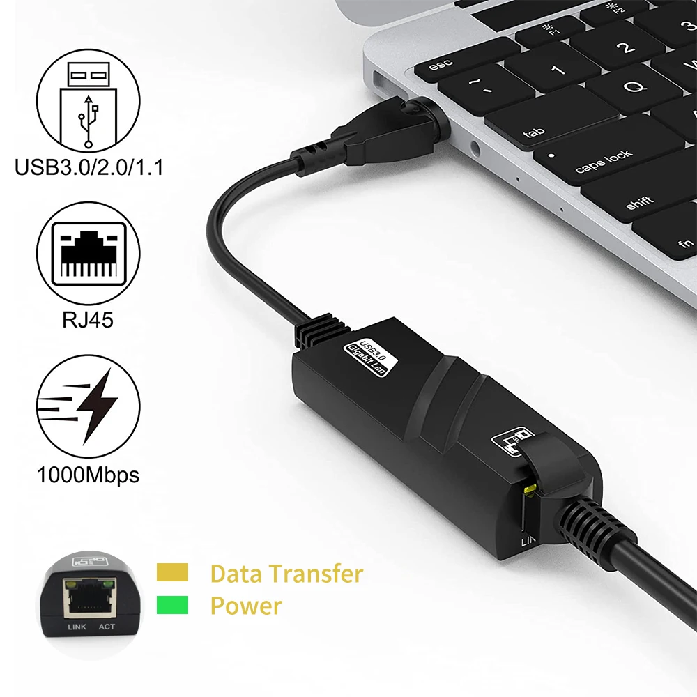 Tarjeta de red con cable USB 3,0 de 10/100/1000Mbps, convertidor adaptador USB a Rj45 Lan Ethernet Gigabit para PC, portátil, MacBook, Windows 10 - imagen 4