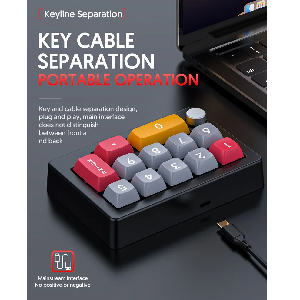Mini teclado mecánico Macro USB para jugar de 12 teclas, teclado de programación con perillas, teclado retroiluminado con LED RGB, soporte Macro con una sola mano - imagen 3