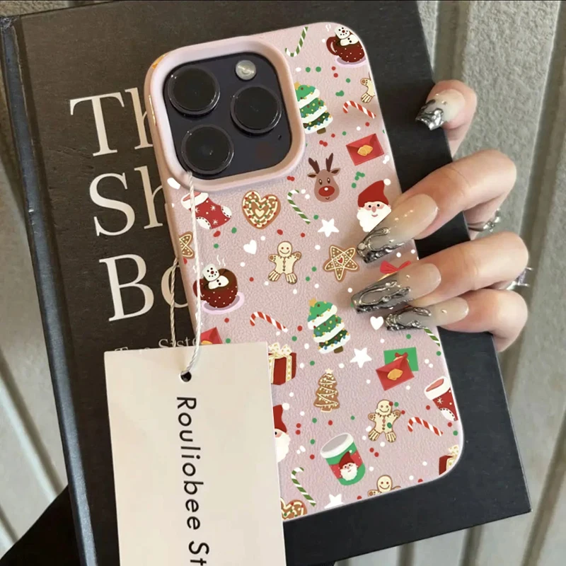 Funda de teléfono de cuero de imitación para regalo de Navidad, funda de silicona para iPhone 17 Air 16 E 15 14 Plus 13 12 11 Pro Max XS Max - imagen 5