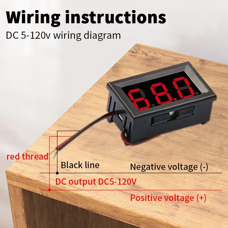 1 Uds 2 cables DC 4,5 V-30V 5V-120V 0,56 "LED voltímetro Digital medidor de Panel de voltaje rojo/azul/verde pantalla de voltímetro de motocicleta de coche - imagen 4