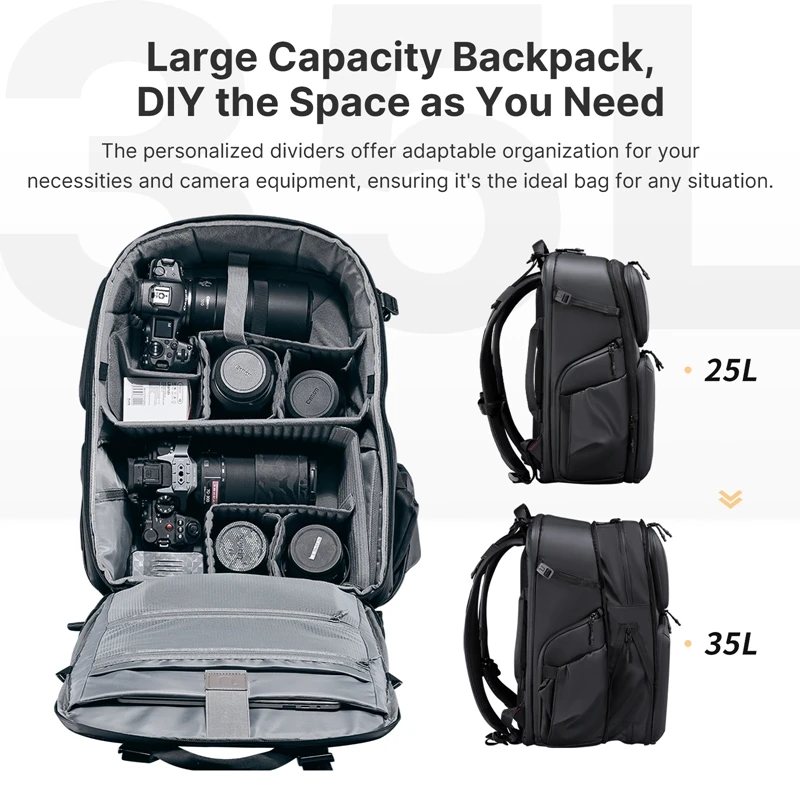 Mochila para cámara Ulanzi BP10 Hardshell, almacenamiento de gran capacidad de viaje de 35L, bolsa de fotografía a prueba de salpicaduras, bolso de hombro para cámara - imagen 3