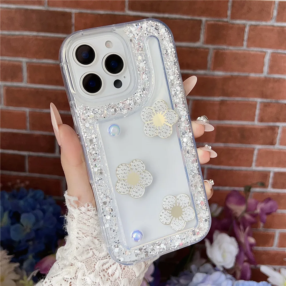 Funda de teléfono con purpurina y flor de perla 3D para Xiaomi Redmi Note 14 13 Pro 4G 5G Plus 12 11 10 11S 10S, funda de silicona suave a prueba de golpes - imagen 4