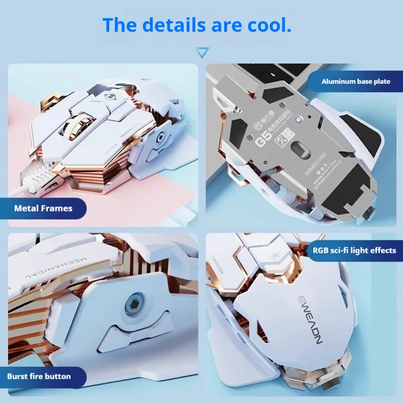 EWEADN G5 Ratón para juegos con cable USB Silencioso o audible opcional, Botones Teclas de función macro, para escritorio, computadora portátil, computadora, escuela - imagen 4