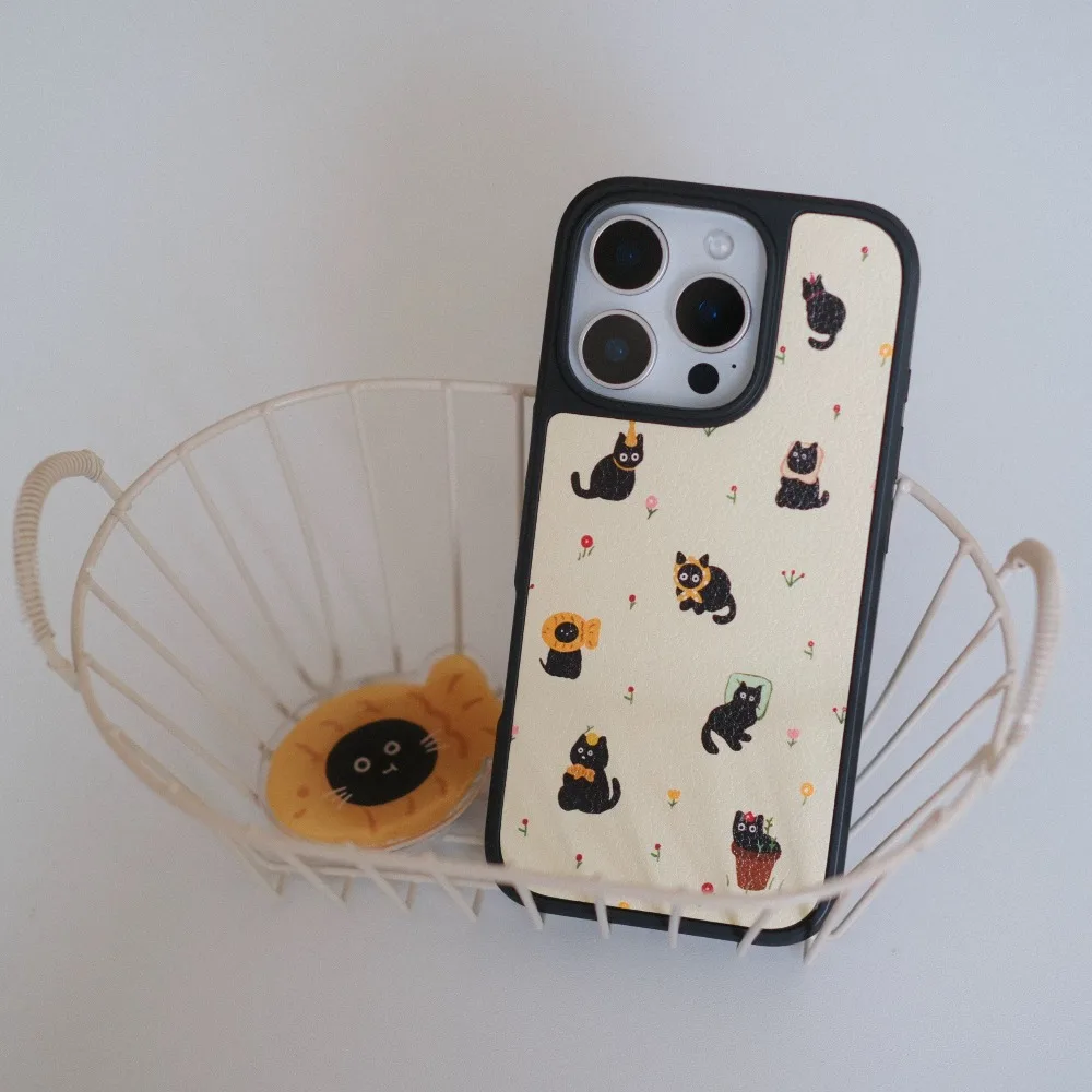 Funda de teléfono ins con textura de cuero de gato bonito para iPhone11/12/13/14/15/16/17 Pro Max AIR PLUS - imagen 2