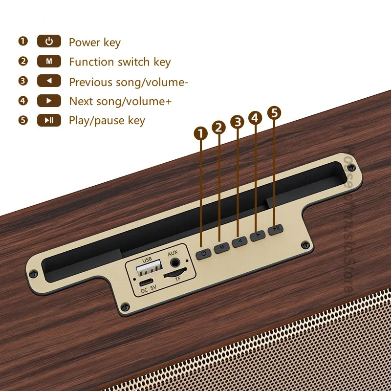 Altavoz Retro de madera para exteriores, dispositivo inalámbrico con Audio USB BT 5,3, AUX, Hi-fi, Supergraves, portátil, Bluetooth, para el hogar, escritorio y oficina - imagen 5