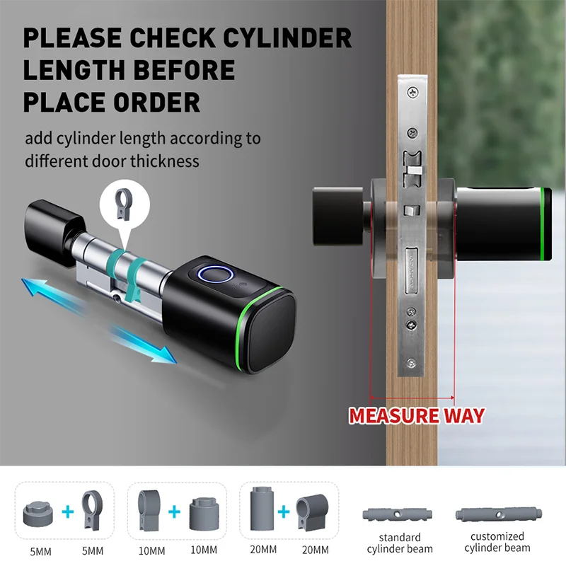 Cerradura inteligente con huella dactilar Tuya, cilindro europeo, compatible con tarjeta IC/desbloqueo remoto por aplicación a través de puerta de enlace Bluetooth, funciona con Smart Life - imagen 4