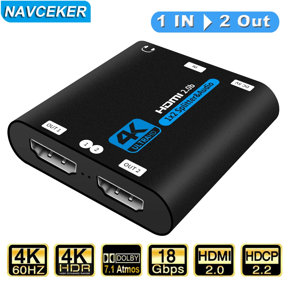 Navceker-Divisor HDMI 1x2 1080P 4K, 1 en 2 salidas, 2 puertos, amplificador HDMI, Divisor de Cable 2,0 para HDTV, PS4, PS5, Xbox - imagen 2