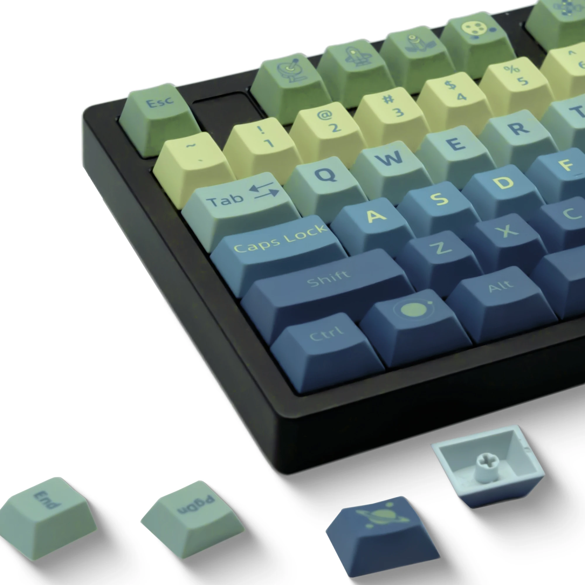 XVX-teclas con tema del espacio exterior, teclas con gradiente azul, perfil de cereza PBT, 134 teclas, teclas de teclado con sublimación de tinte, juego de teclas DIY - imagen 3