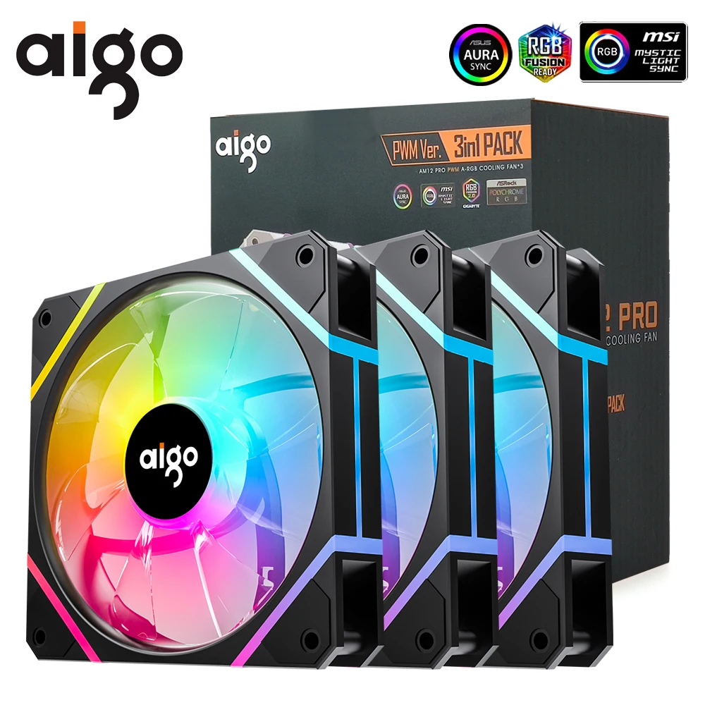 Aigo AM12PRO Rgb Ventilador Ventoinha PC 120mm Caja de Computadora Kit de Ventilador Enfriador de Agua 4pin PWM CPU Ventiladores de Refrigeración 3pin5v argb 12cm Ventilador - imagen 2