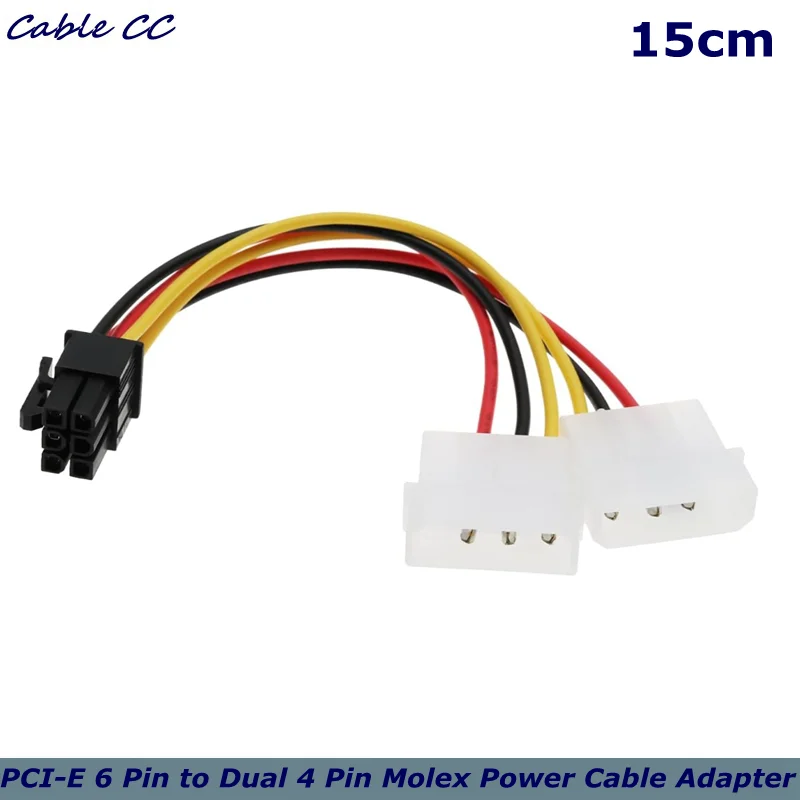 Adaptador de cable de alimentación PCI-E de 6 pines a doble 4 pines Molex, adaptador de fuente de alimentación de tarjeta gráfica, Cable convertidor hembra a macho, 15 cm
