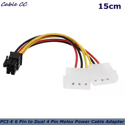 Adaptador de cable de alimentación PCI-E de 6 pines a doble 4 pines Molex, adaptador de fuente de alimentación de tarjeta gráfica, Cable convertidor hembra a macho, 15 cm