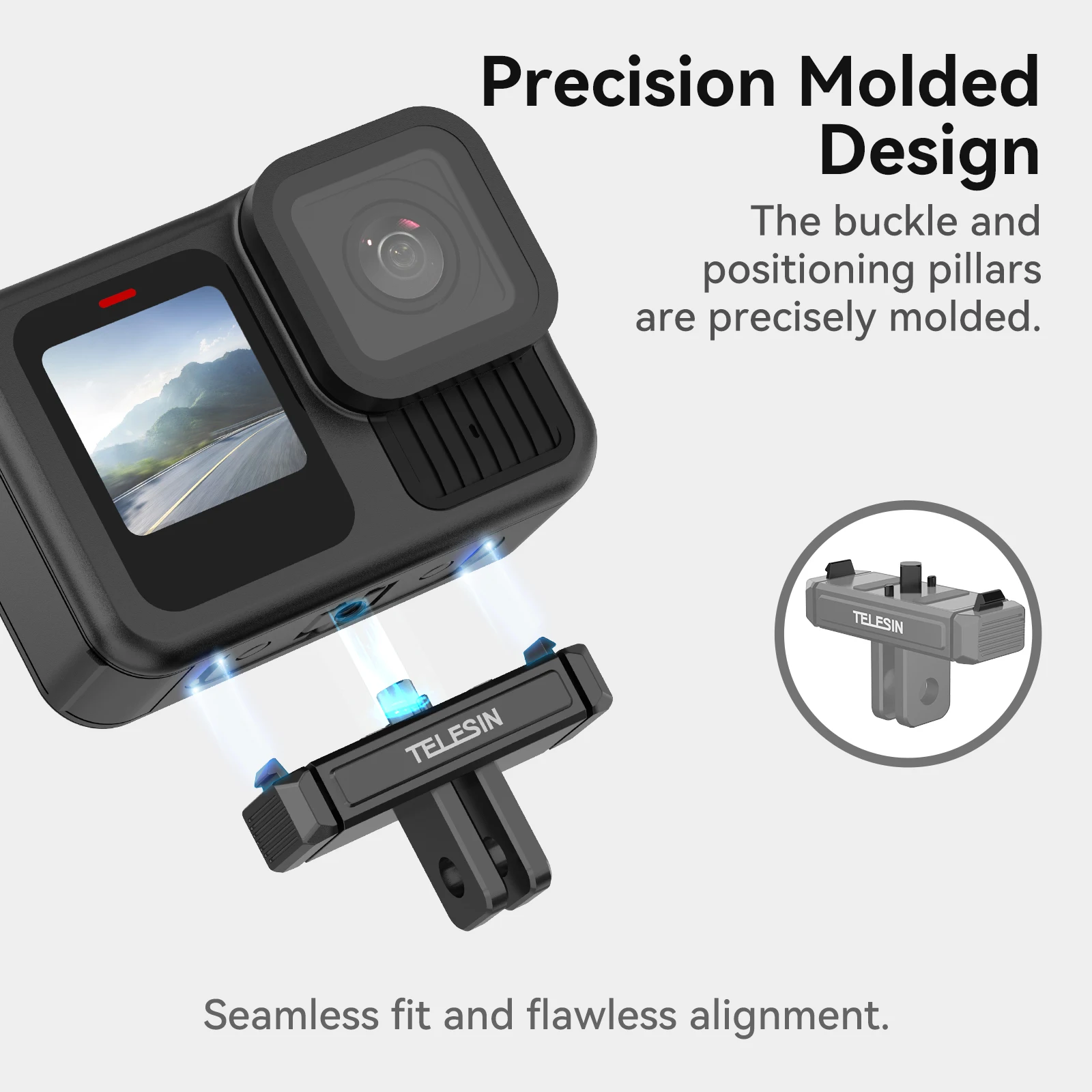 TELESIN-Adaptador magnético de dos garras de aleación de aluminio, liberación rápida, accesorios de Cámara de Acción para Gopro Hero 13, adaptador de doble bloqueo - imagen 3